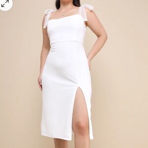 White Bow Formal Dress with Slit